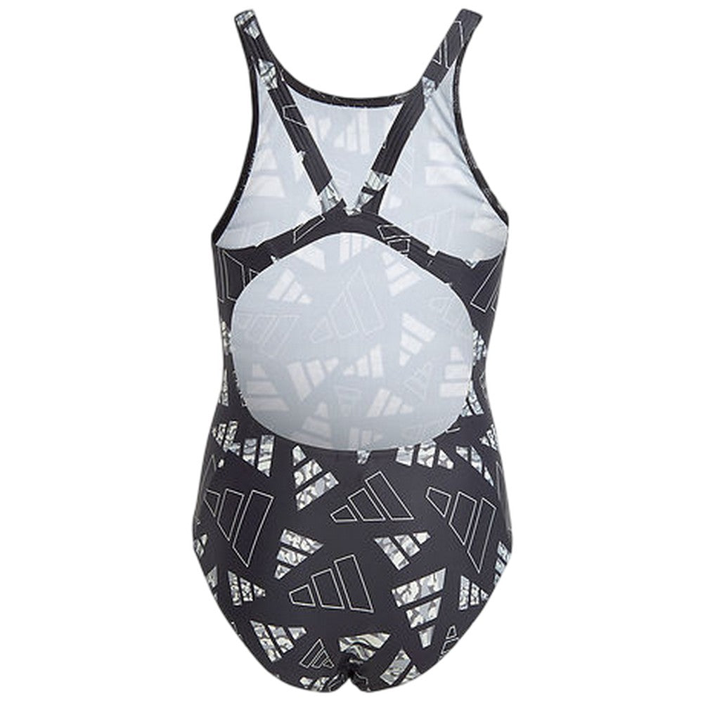 Black - Back - Adidas Girls All-Over Print One Piece Swimsuit