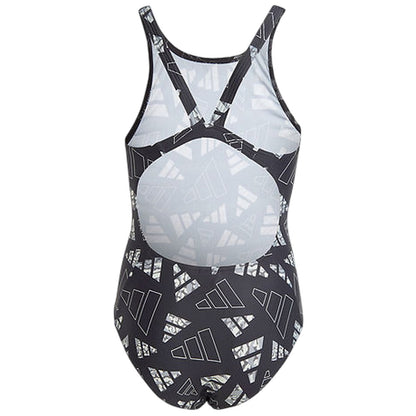 Black - Back - Adidas Girls All-Over Print One Piece Swimsuit