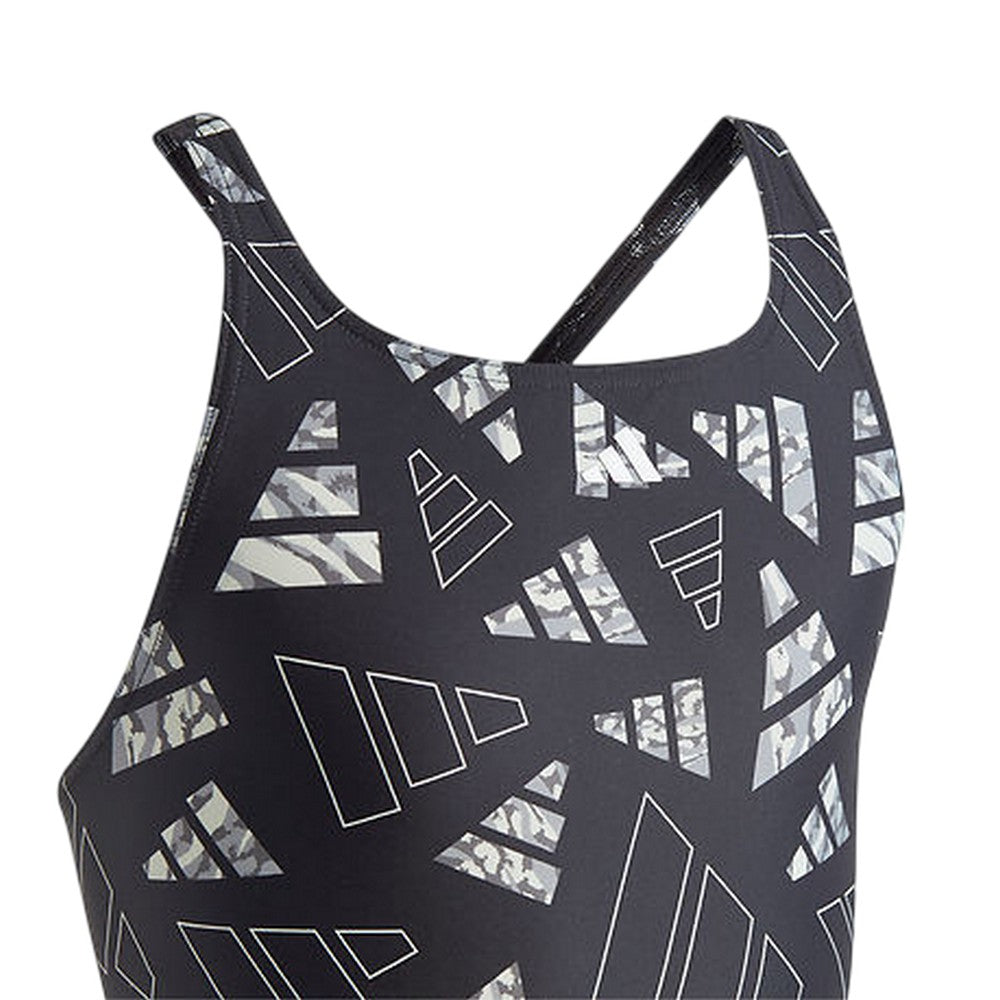 Black - Side - Adidas Girls All-Over Print One Piece Swimsuit