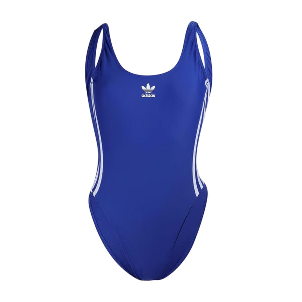 Blue-White - Front - Adidas Womens-Ladies 3S Stripe One Piece Swimsuit