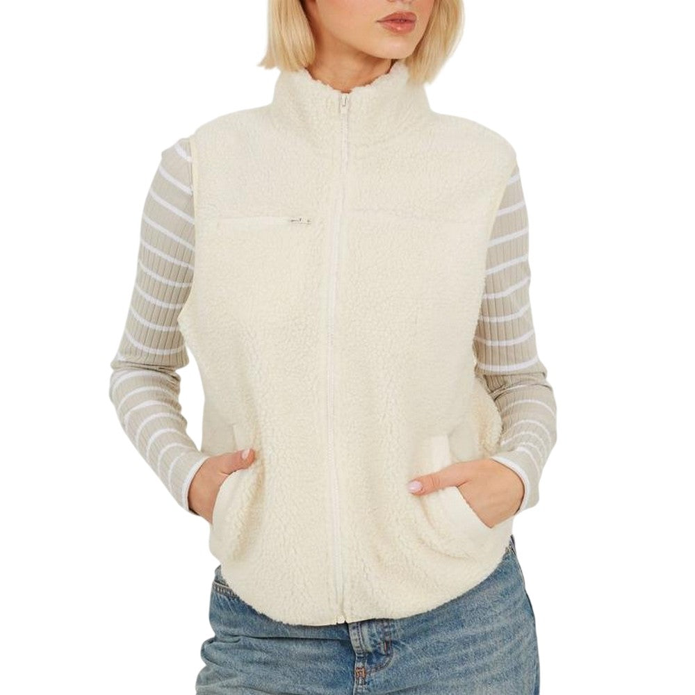 Cream - Front - Brave Soul Womens-Ladies Pocket Sherpa Full Zip Gilet