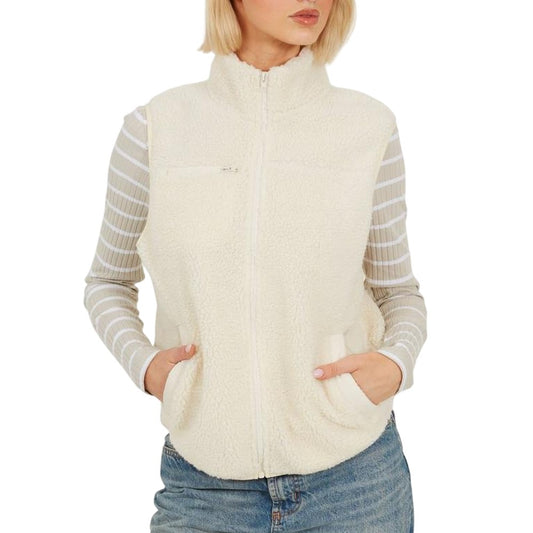 Cream - Front - Brave Soul Womens-Ladies Pocket Sherpa Full Zip Gilet