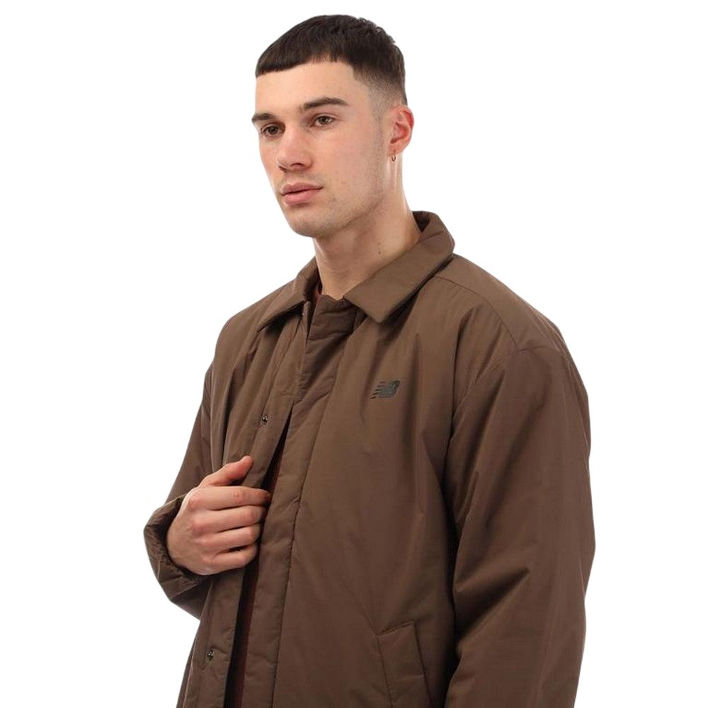 Brown - Side - New Balance Mens Recycled Relaxed Fit Coach Jacket