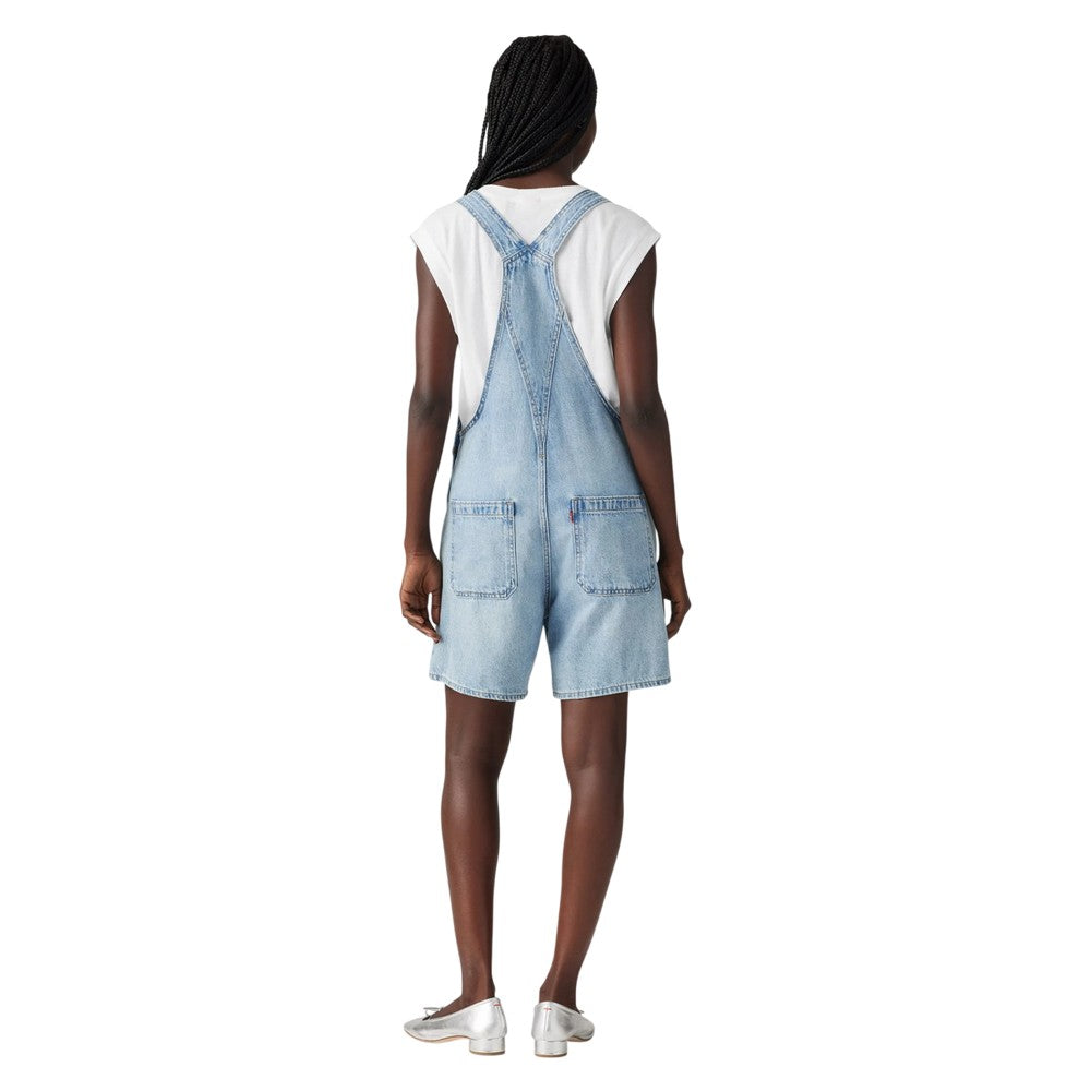Blue - Back - Levis Womens-Ladies Denim Short Relaxed Fit Dungarees