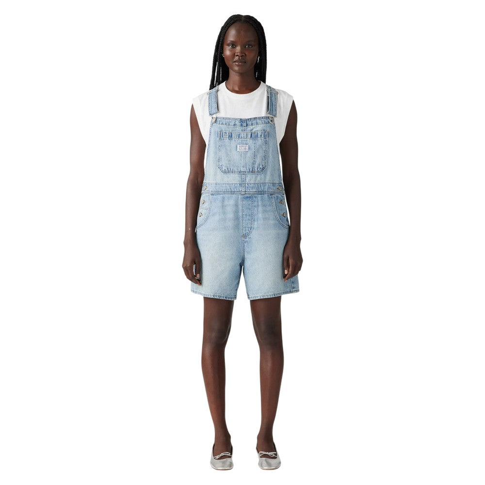 Blue - Side - Levis Womens-Ladies Denim Short Relaxed Fit Dungarees