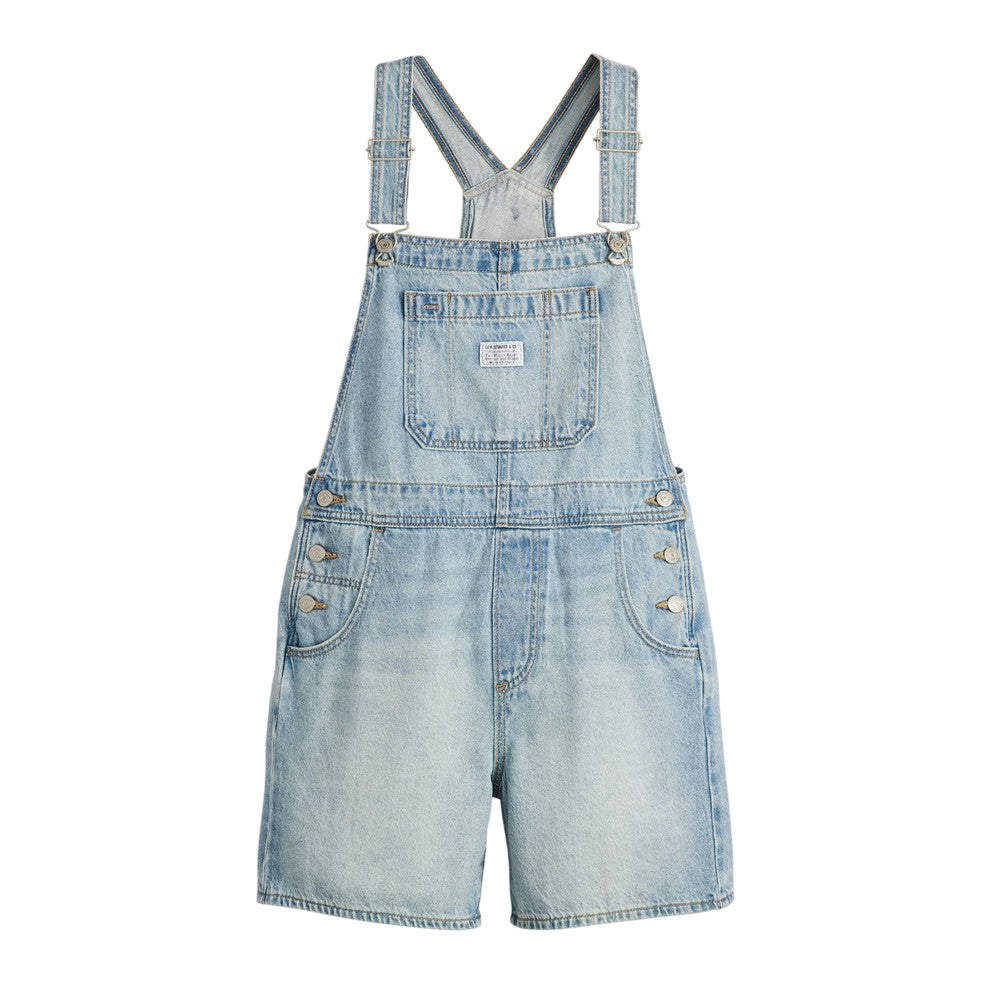 Blue - Front - Levis Womens-Ladies Denim Short Relaxed Fit Dungarees