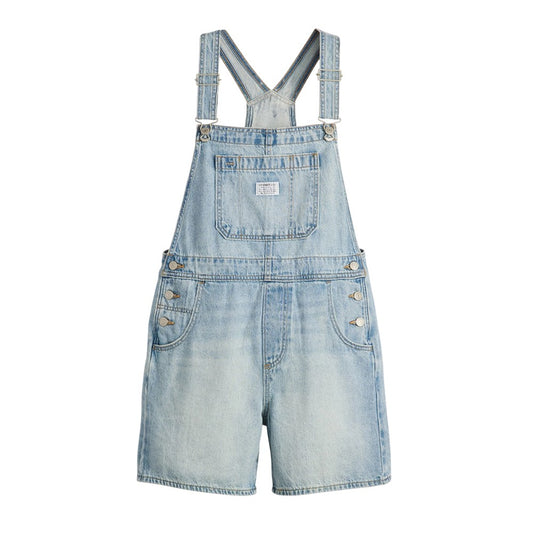 Blue - Front - Levis Womens-Ladies Denim Short Relaxed Fit Dungarees