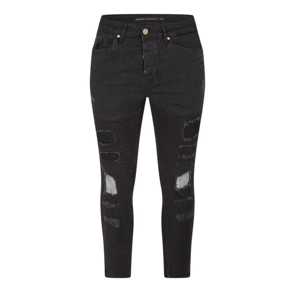 Charcoal - Front - Brave Soul Mens Washed Biker Skinny Jeans