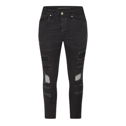 Charcoal - Front - Brave Soul Mens Washed Biker Skinny Jeans