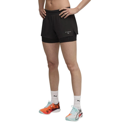 Puma Black - Side - Puma Mens Hyrox Performance 2 in 1 Running Shorts