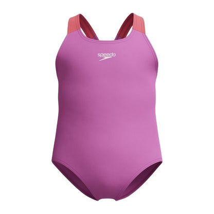 Violet - Front - Speedo Girls Learn to Swim Medalist One Piece Swimsuit
