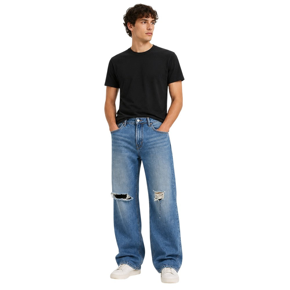 Medium Blue - Side - Firetrap Mens Denim Ripped Jeans