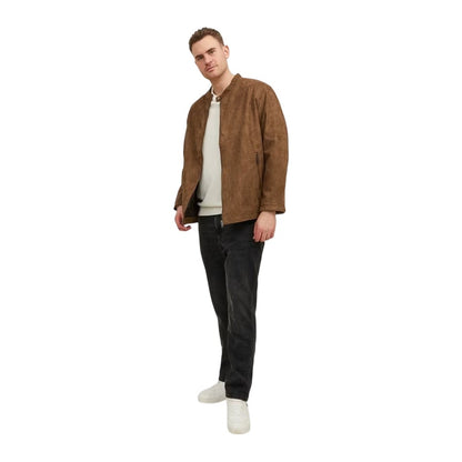 Cognac - Side - Jack And Jones Mens Plain Zip Pocket Jacket