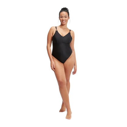 Black - Side - Speedo Womens-Ladies Strappy Shaping One Piece Swimsuit