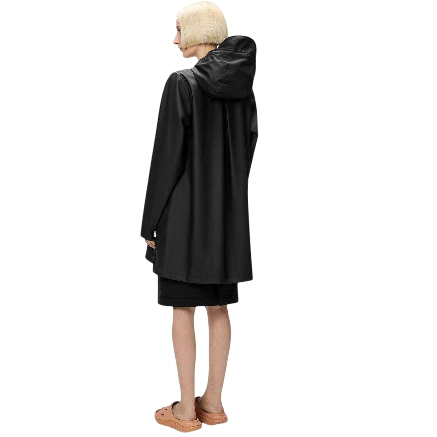 Black - Back - Rains Womens-Ladies Hooded Loose Raincoat