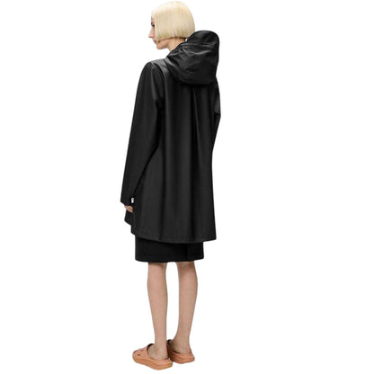 Black - Back - Rains Womens-Ladies Hooded Loose Raincoat