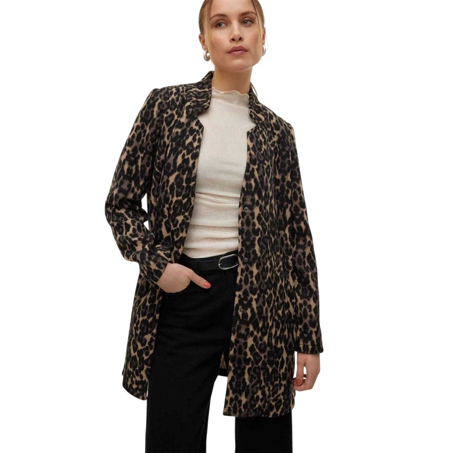 Brown - Side - Vero Moda Womens-Ladies Katrine Leopard Print Jacket