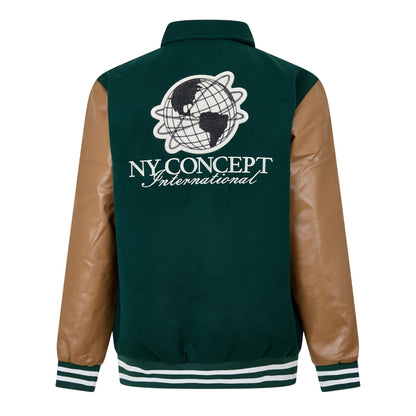 Green - Back - NYC Mens Snap-Front Varsity Jacket