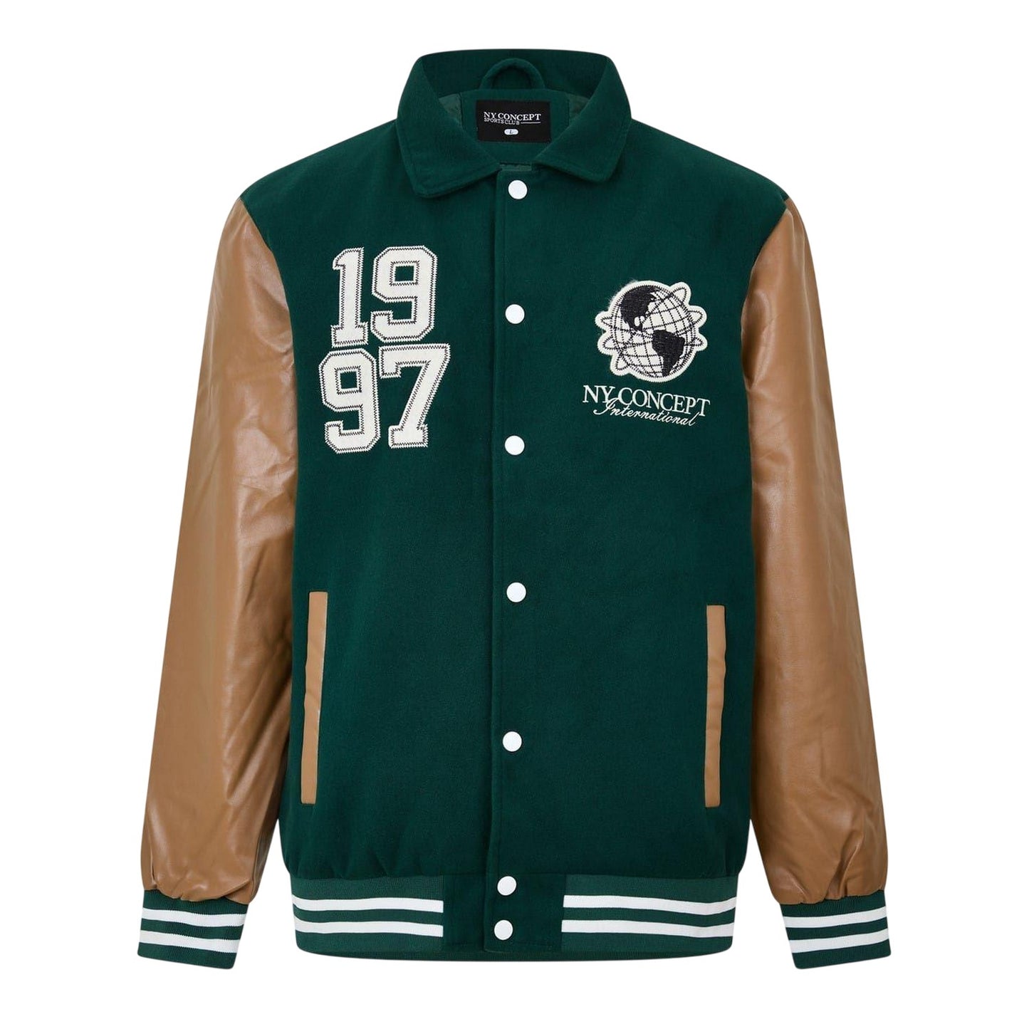 Green - Front - NYC Mens Snap-Front Varsity Jacket