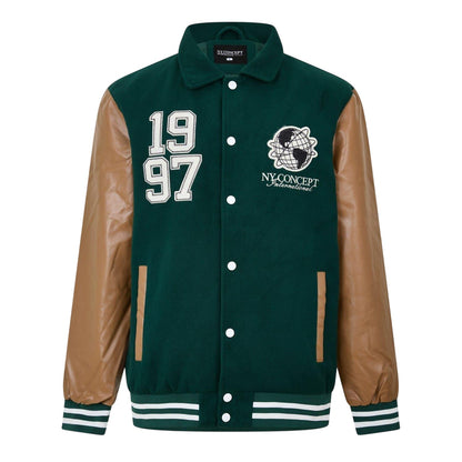 Green - Front - NYC Mens Snap-Front Varsity Jacket