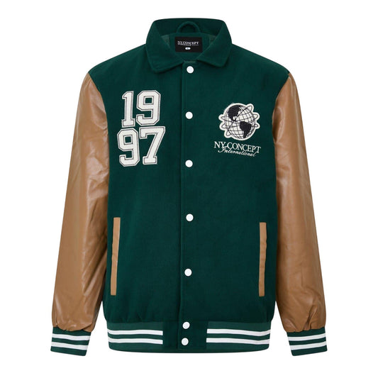 Green - Front - NYC Mens Snap-Front Varsity Jacket