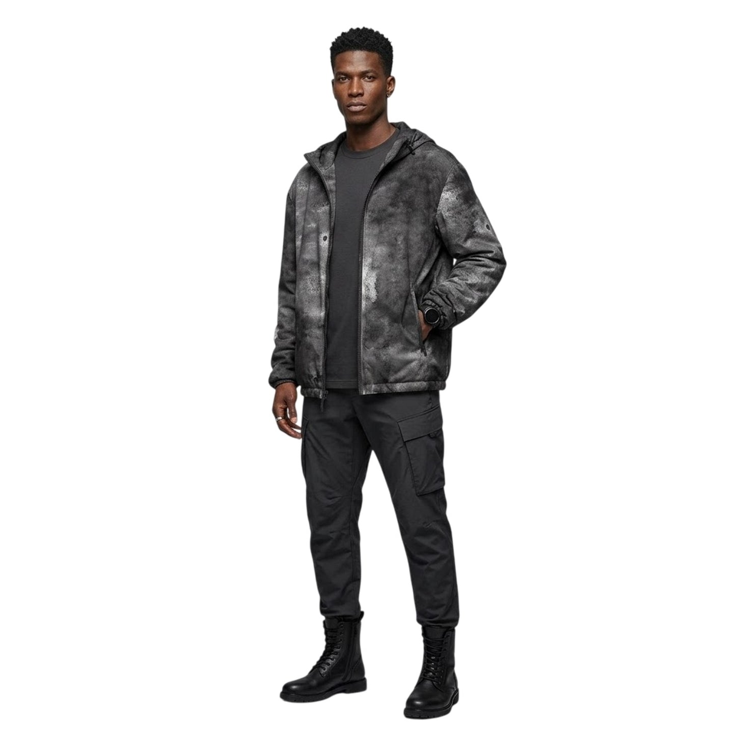 Grey - Side - Diesel Mens Marble Effect Bomber Jacket