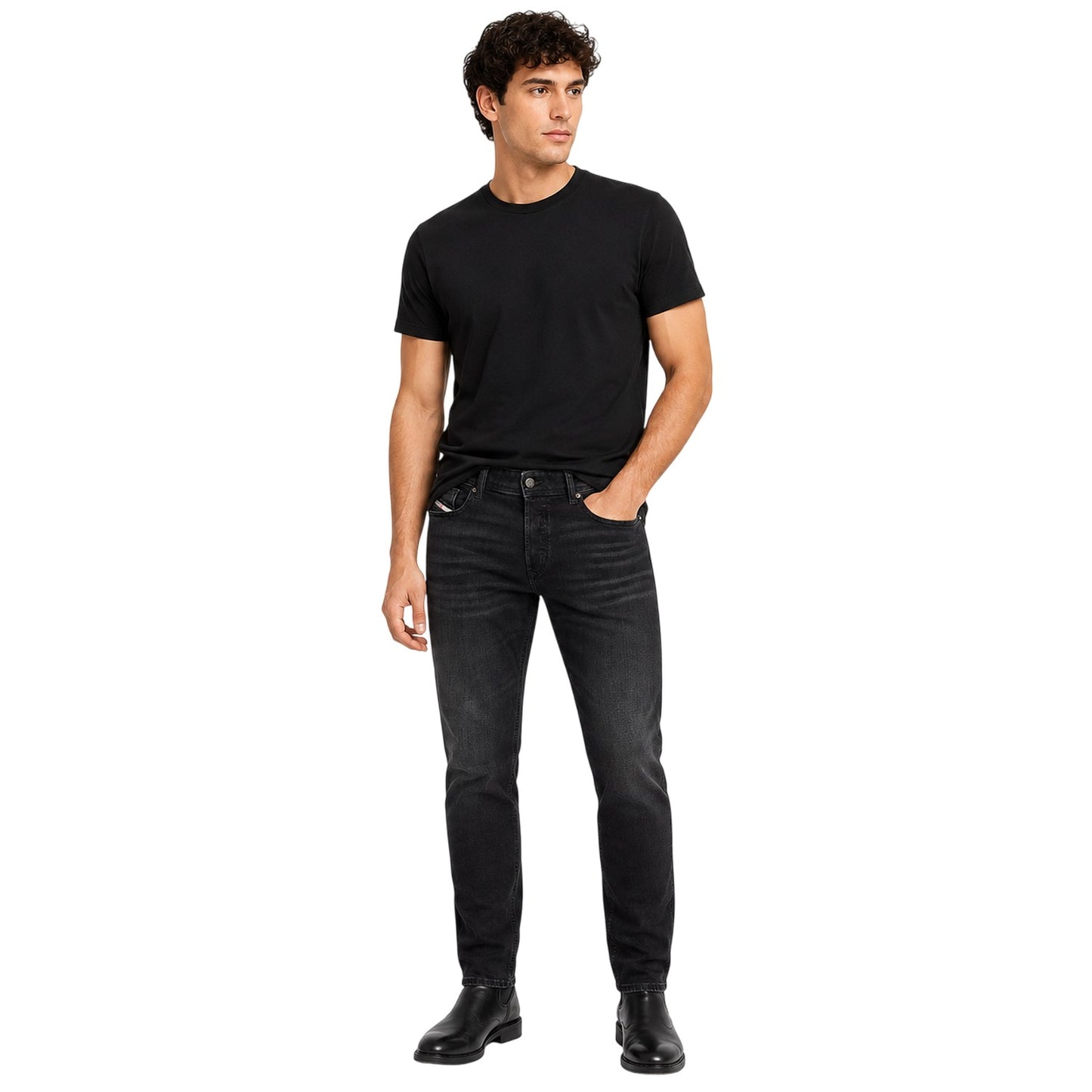 Black-Grey-Denim - Side - Diesel Mens Denim 5 Pockets Straight Jeans