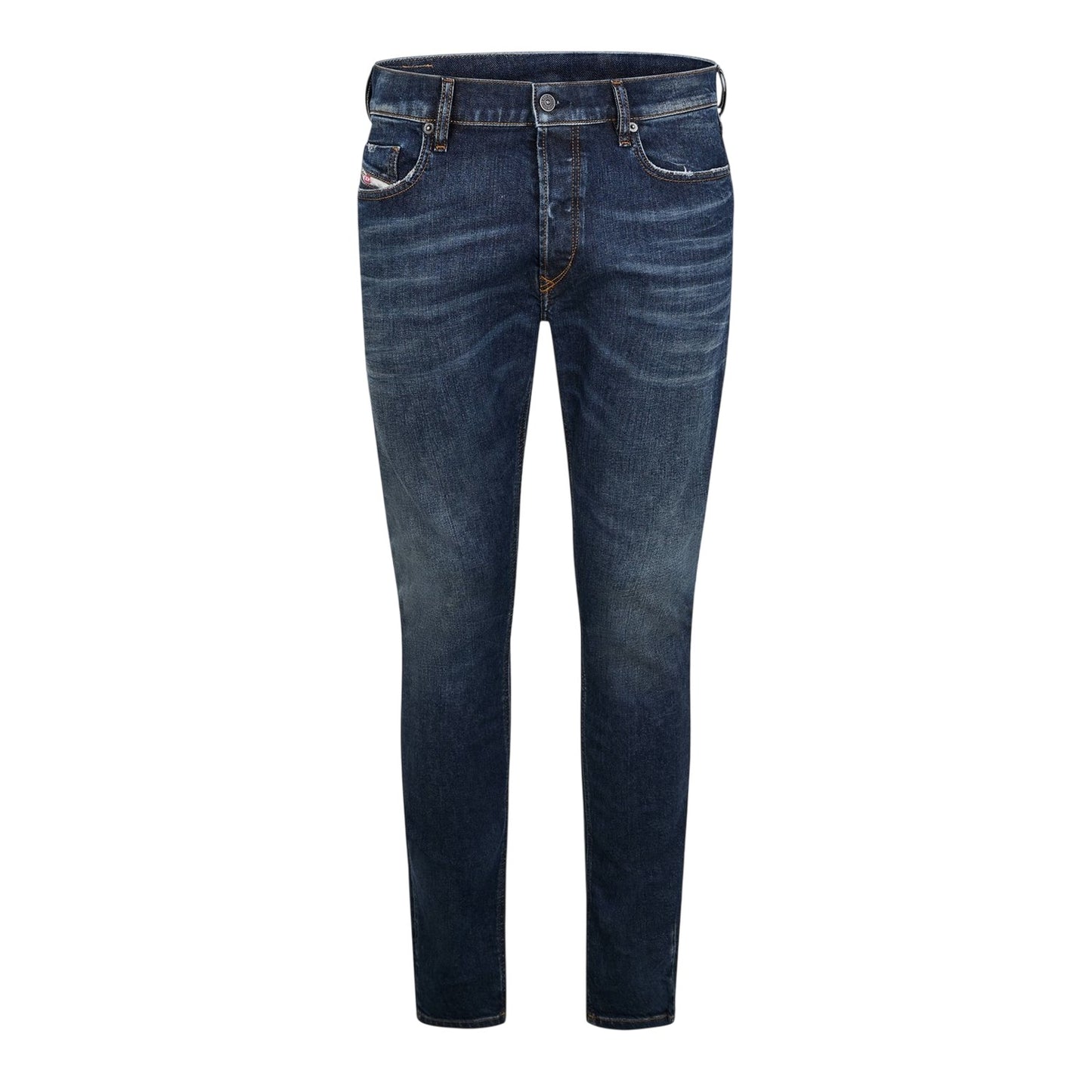 Dark Blue Washed - Front - Diesel Mens Denim 5 Pockets Straight Jeans