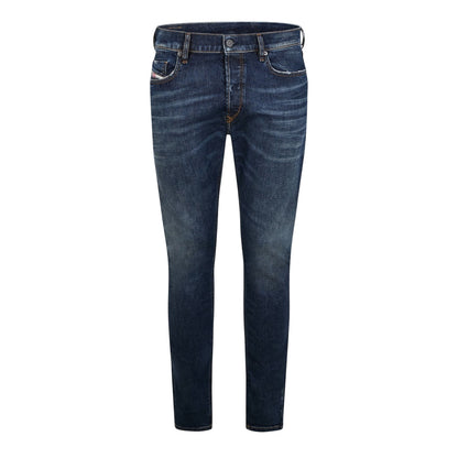 Dark Blue Washed - Front - Diesel Mens Denim 5 Pockets Straight Jeans