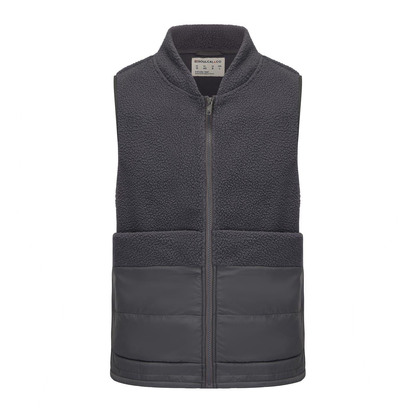 Dark Grey - Front - SoulCal Mens Quilted Fleece Mock Neck Gilet