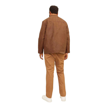 Cognac - Back - Jack And Jones Mens Biker Mock Neck Plus Long-Sleeved Jacket