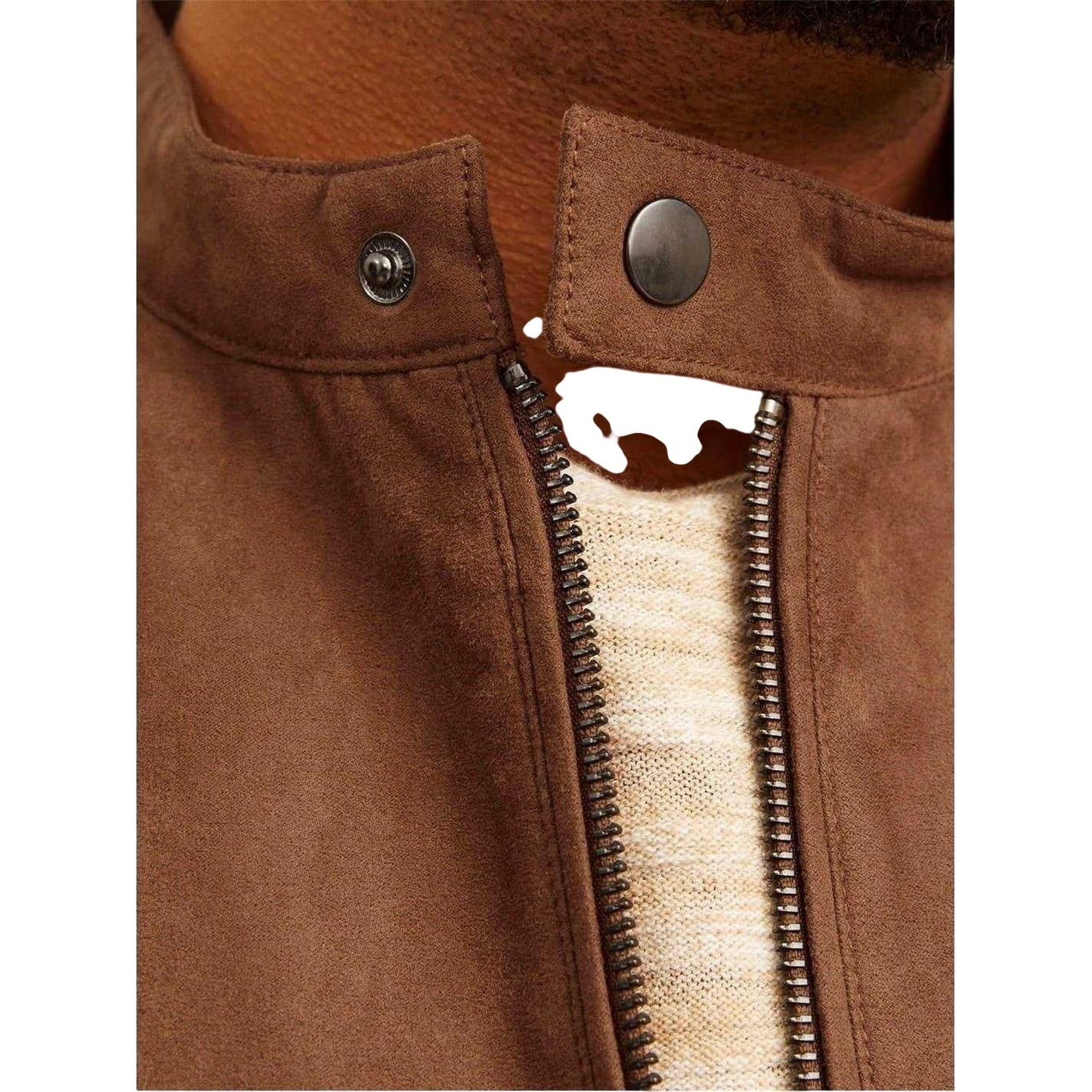 Cognac - Side - Jack And Jones Mens Biker Mock Neck Plus Long-Sleeved Jacket