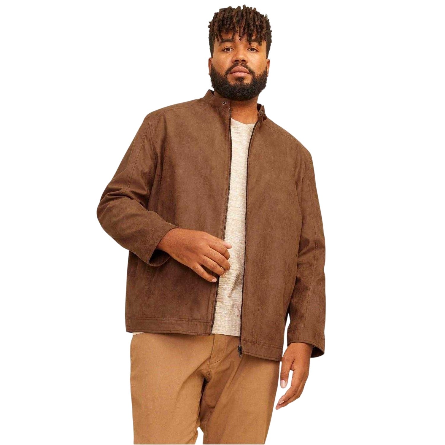 Cognac - Lifestyle - Jack And Jones Mens Biker Mock Neck Plus Long-Sleeved Jacket