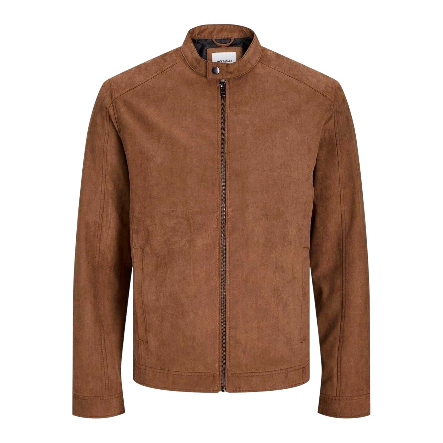Cognac - Front - Jack And Jones Mens Biker Mock Neck Plus Long-Sleeved Jacket