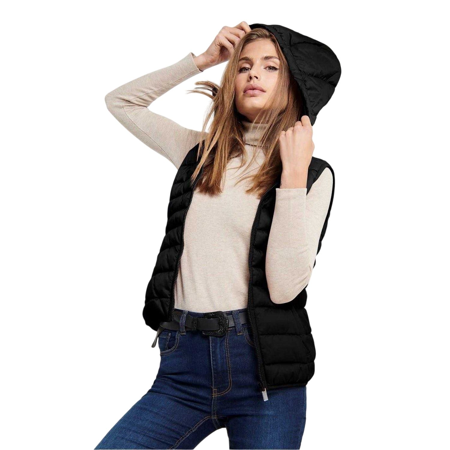 Black - Side - Only Womens-Ladies Tahoe Quilted Hooded Gilet