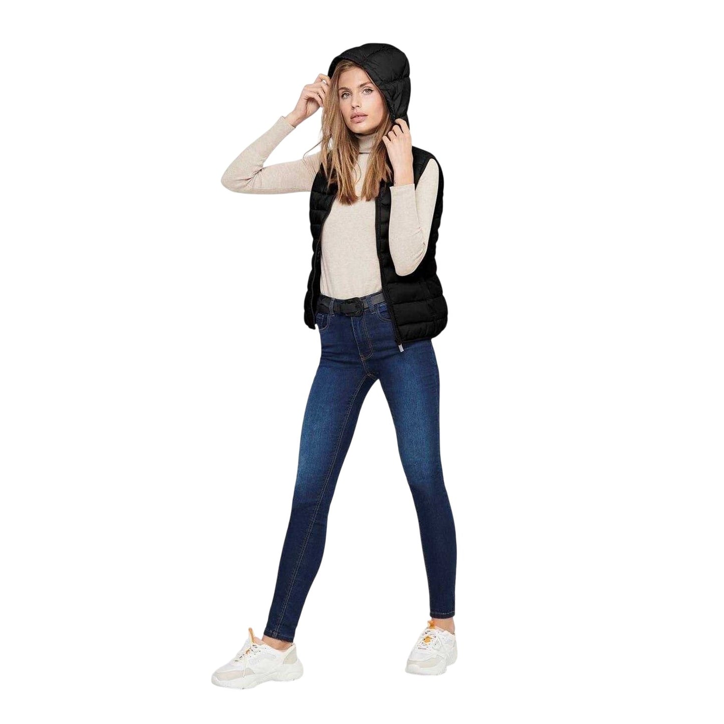Black - Lifestyle - Only Womens-Ladies Tahoe Quilted Hooded Gilet