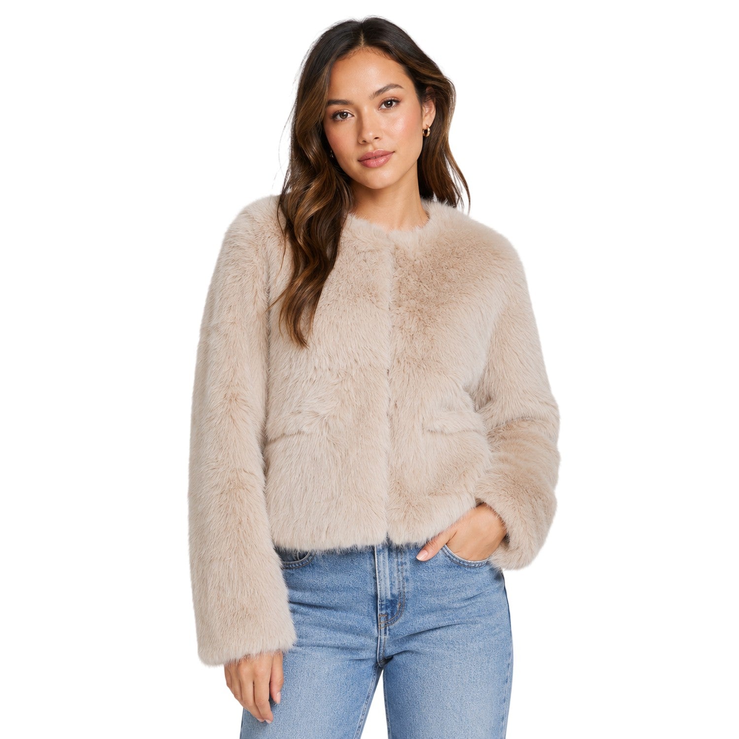 Beige - Side - 4th & Reckless Womens-Ladies Reysha Teddy Fleece Jacket