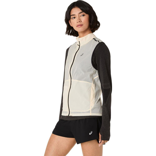 Cream - Front - Asics Womens-Ladies Metarun Lightweight Packable Gilet