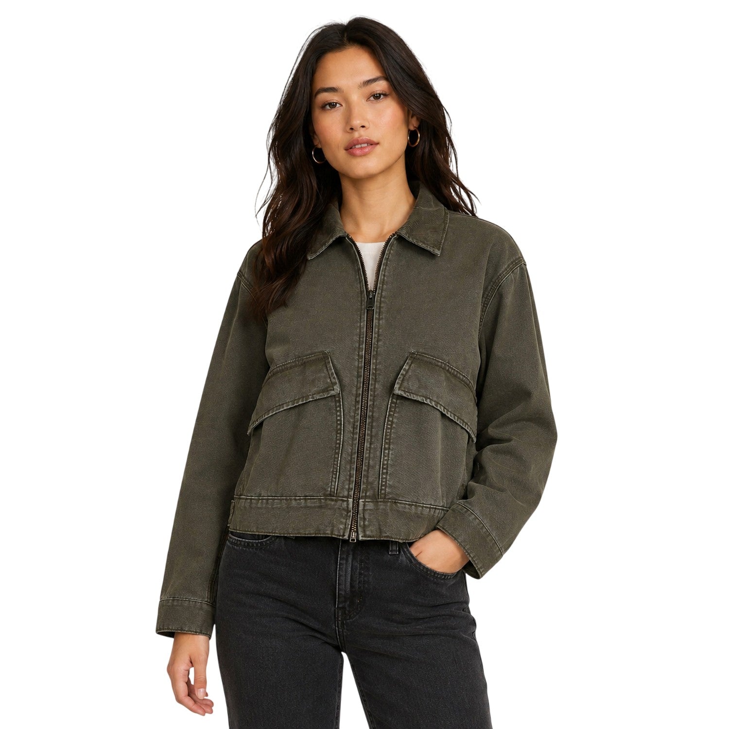Leaf Green - Side - Timberland Womens-Ladies Strafford Washed Relaxed Fit Casual Jacket
