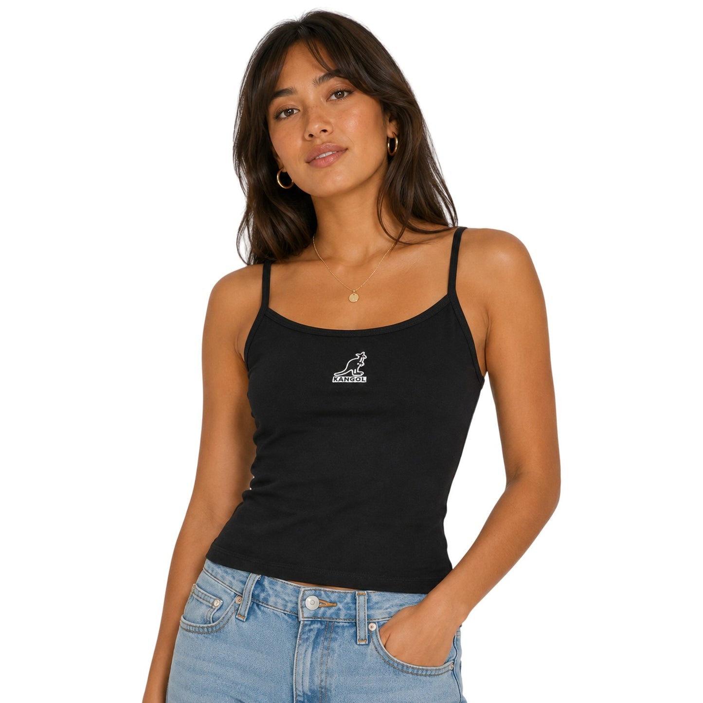 Black - Side - Kangol Womens-Ladies Chest Logo Vest Top