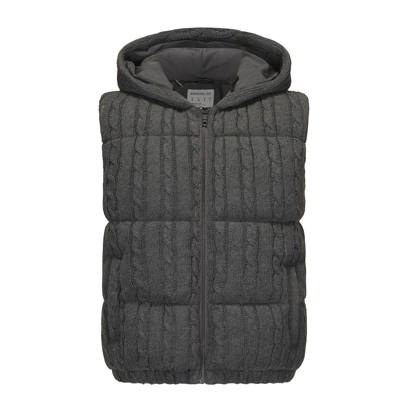 Dark Grey - Front - SoulCal Mens Cable Knit Hooded Gilet