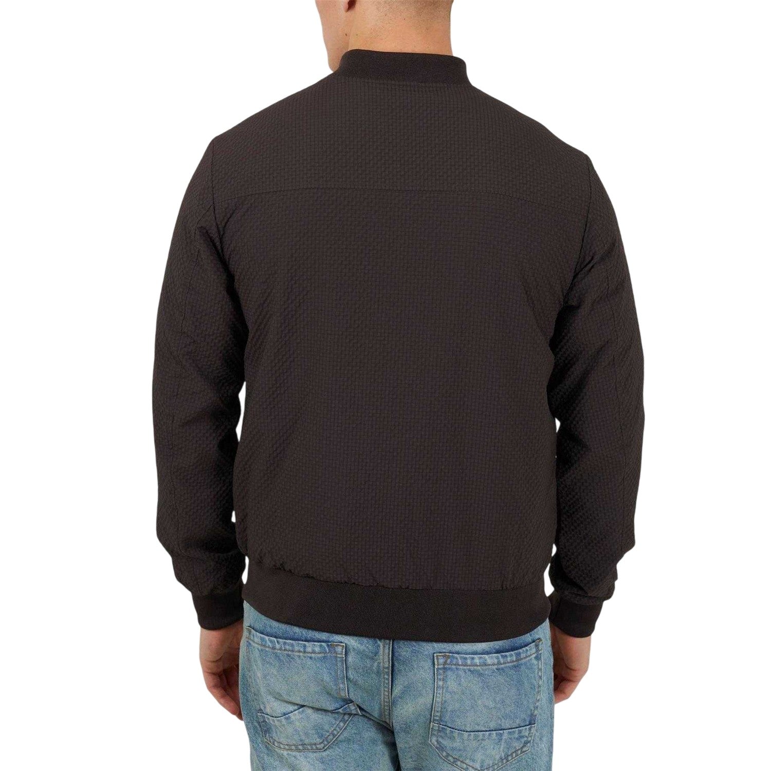 Brown - Back - Brave Soul Mens Seersucker Bomber Jacket