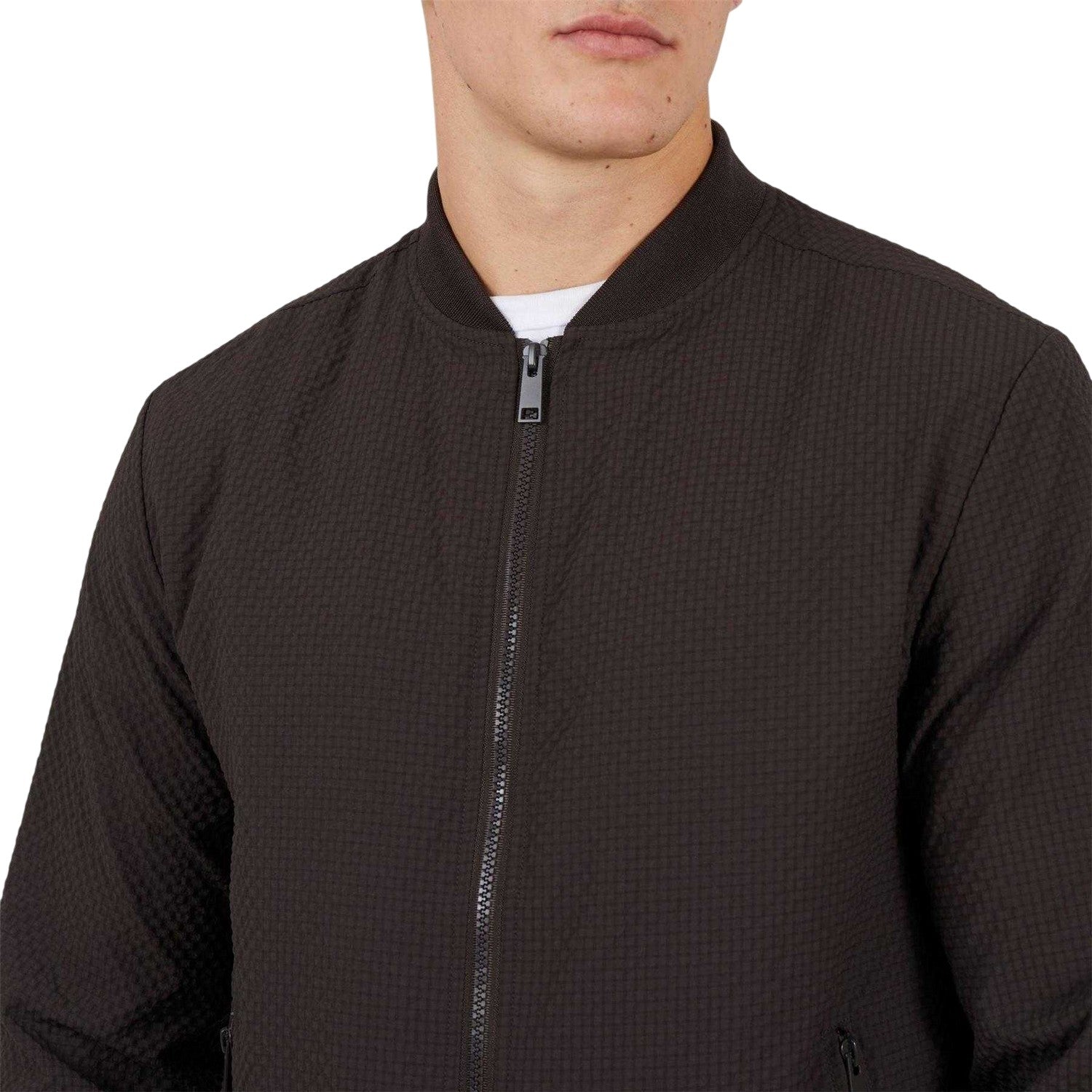 Brown - Side - Brave Soul Mens Seersucker Bomber Jacket