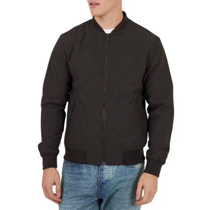 Brown - Front - Brave Soul Mens Seersucker Bomber Jacket
