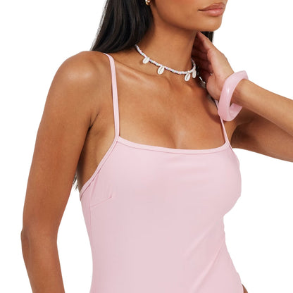 Pink - Side - Brave Soul Womens-Ladies Plain One Piece Swimsuit