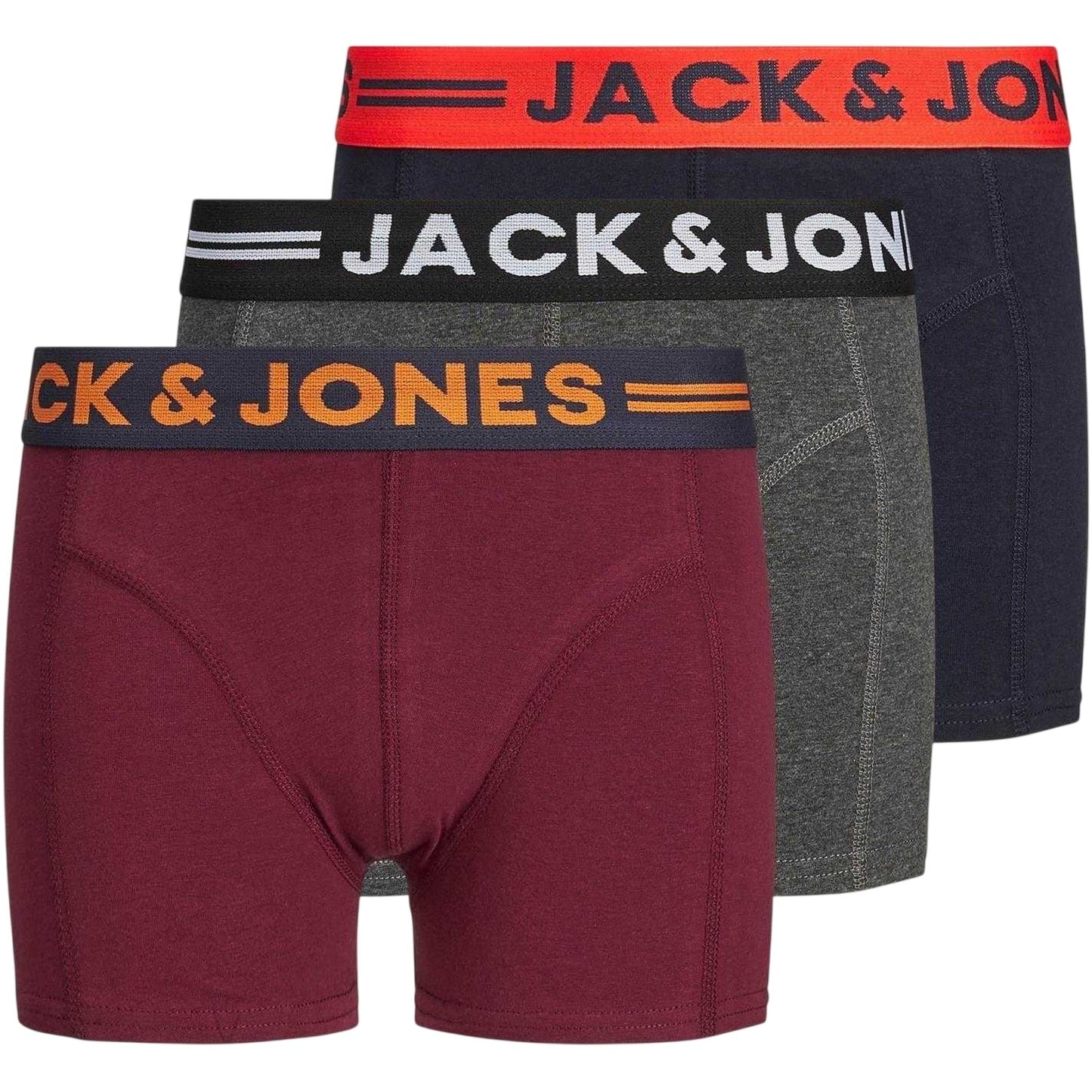 Burgundy-Grey-Navy - Front - Jack And Jones Boys Lichfield Briefs (Pack of 3)