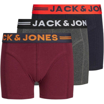 Burgundy-Grey-Navy - Front - Jack And Jones Boys Lichfield Briefs (Pack of 3)