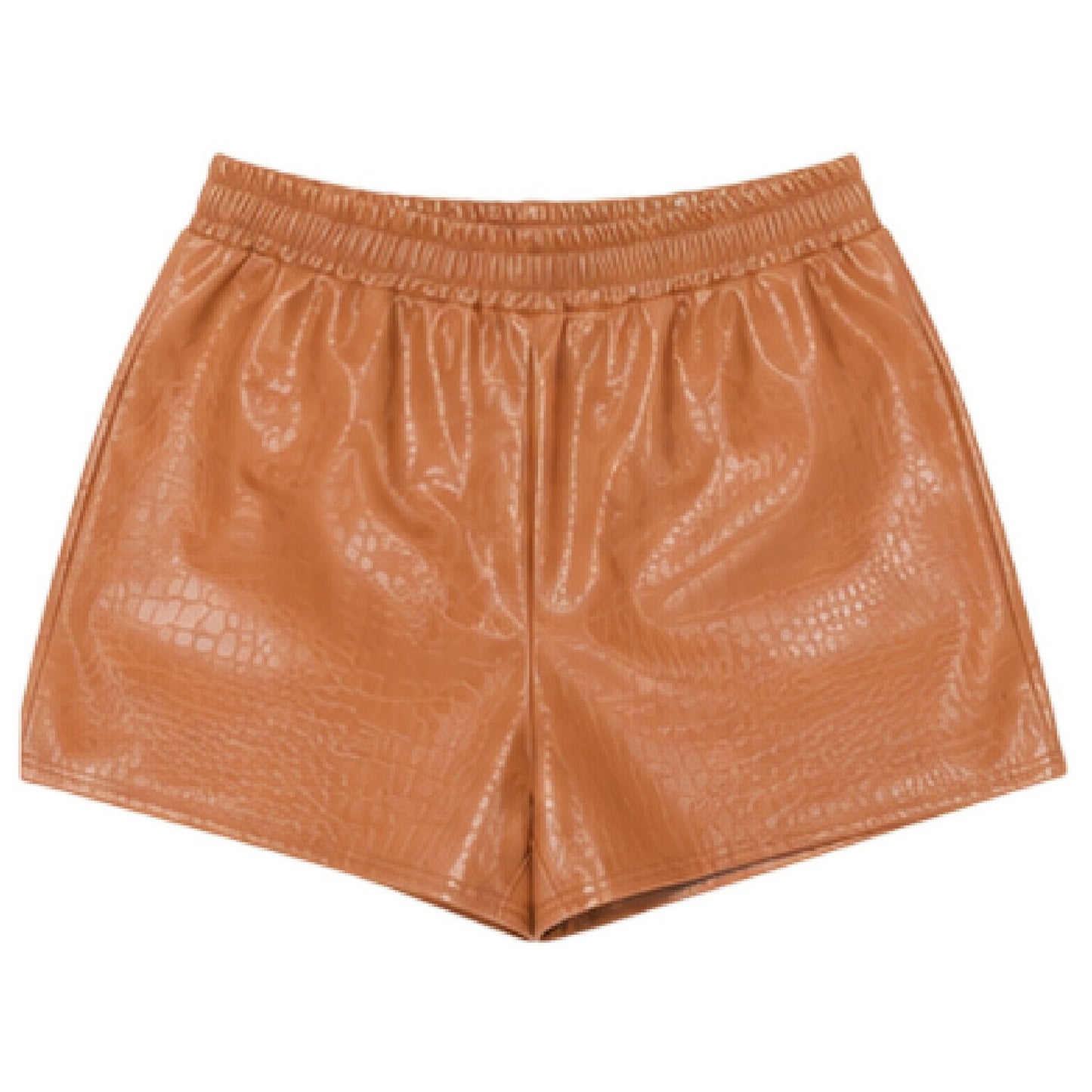 Camel - Front - Missy Empire Womens-Ladies Vegan Leather Crocodile Print High Waist Shorts