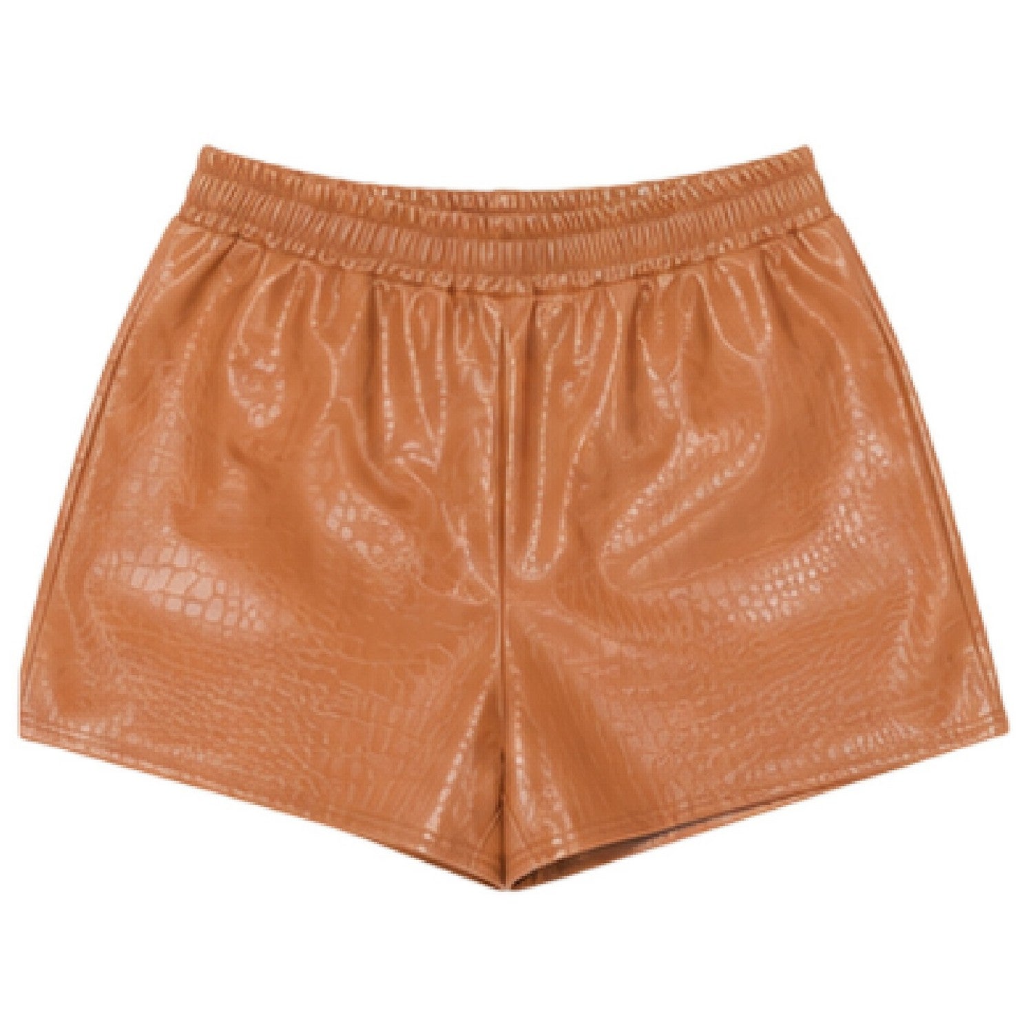 Camel - Front - Missy Empire Womens-Ladies Vegan Leather Crocodile Print High Waist Shorts