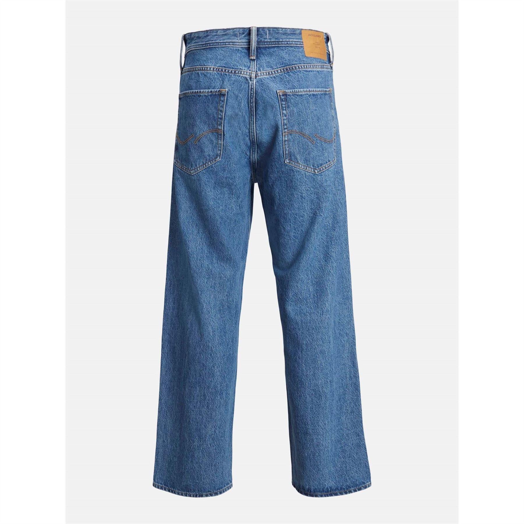 Dark Blue-Denim - Back - Jack And Jones Mens Alex Wide Leg Jeans